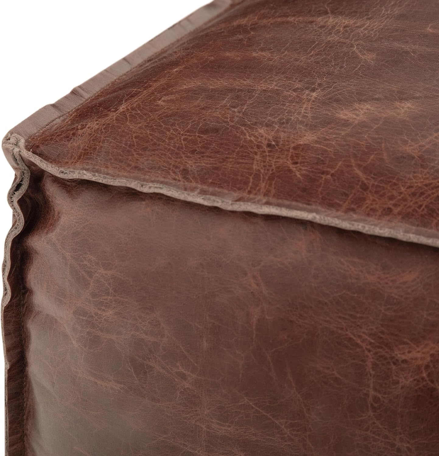 Sheffield Boho Square Pouf in Brown Genuine Leather FFW-952