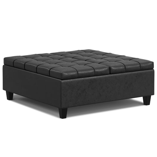Harrison 40" Square Storage Ottoman Black Vegan Faux Leather  FFW-931