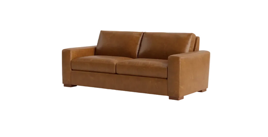 BenchMade Modern 80" Skinny Fat Caramel Brown Leather Sofa Couch (2 Avail) FFE-1390