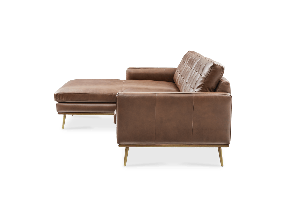 Castlery Isaac Reversible Cognac Brown Leather Sectional Sofa Couch FFE-1126