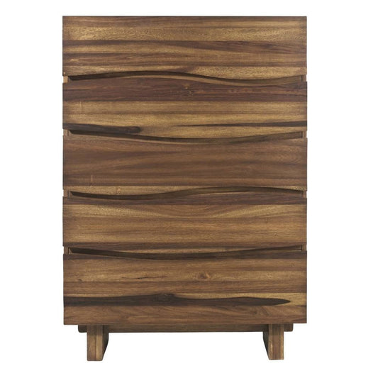 Modus Ocean Five Drawer Solid Wood Dresser Chest in Natural Sengon FFE-1483