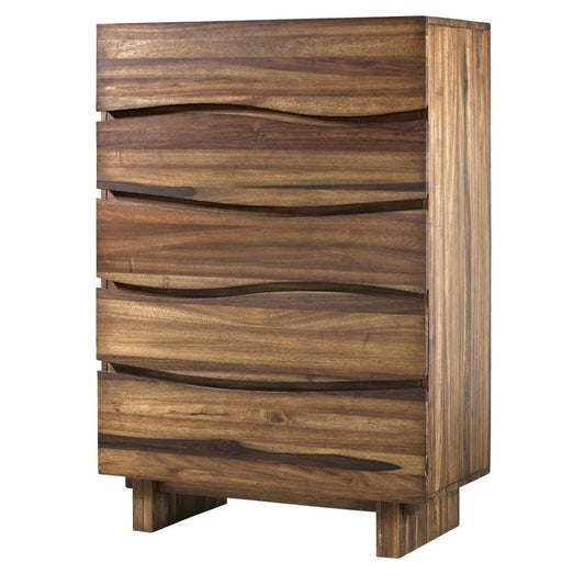 Modus Ocean Five Drawer Solid Wood Dresser Chest in Natural Sengon FFE-1483