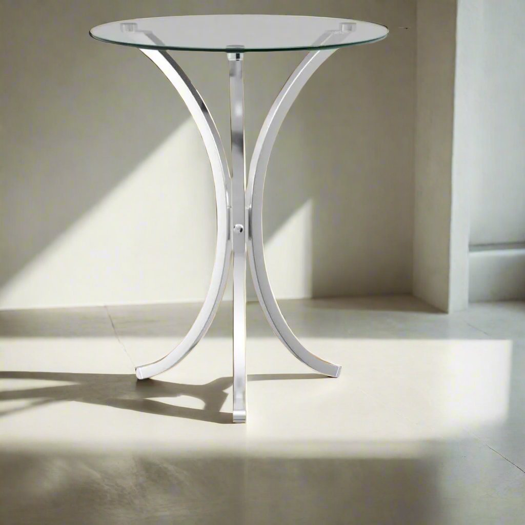 Eloise Round Accent Table w Clear Top and Curved Chrome Legs FFE258-76