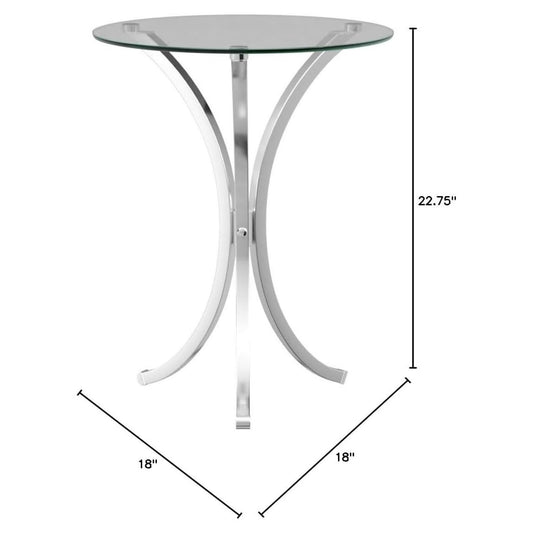 Eloise Round Accent Table w Clear Top and Curved Chrome Legs FFE258-76