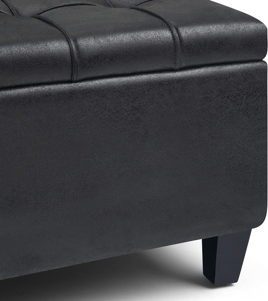 Harrison 36" W Storage Ottoman in Distressed Black Vegan Leather FFW258-661