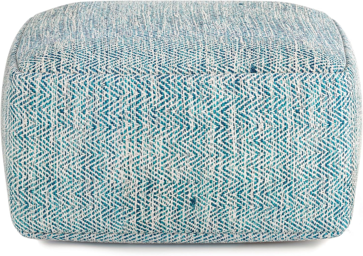 Nate Boho Square Pouf in Patterned Teal Melange Cotton FFW-845