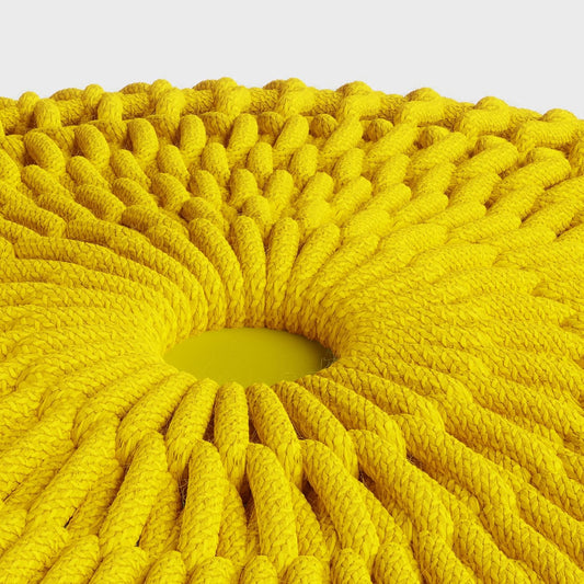 Sonata Boho Round Knitted Outdoor/ Indoor Pouf in Yellow Recycled PET Polyester FFW-841