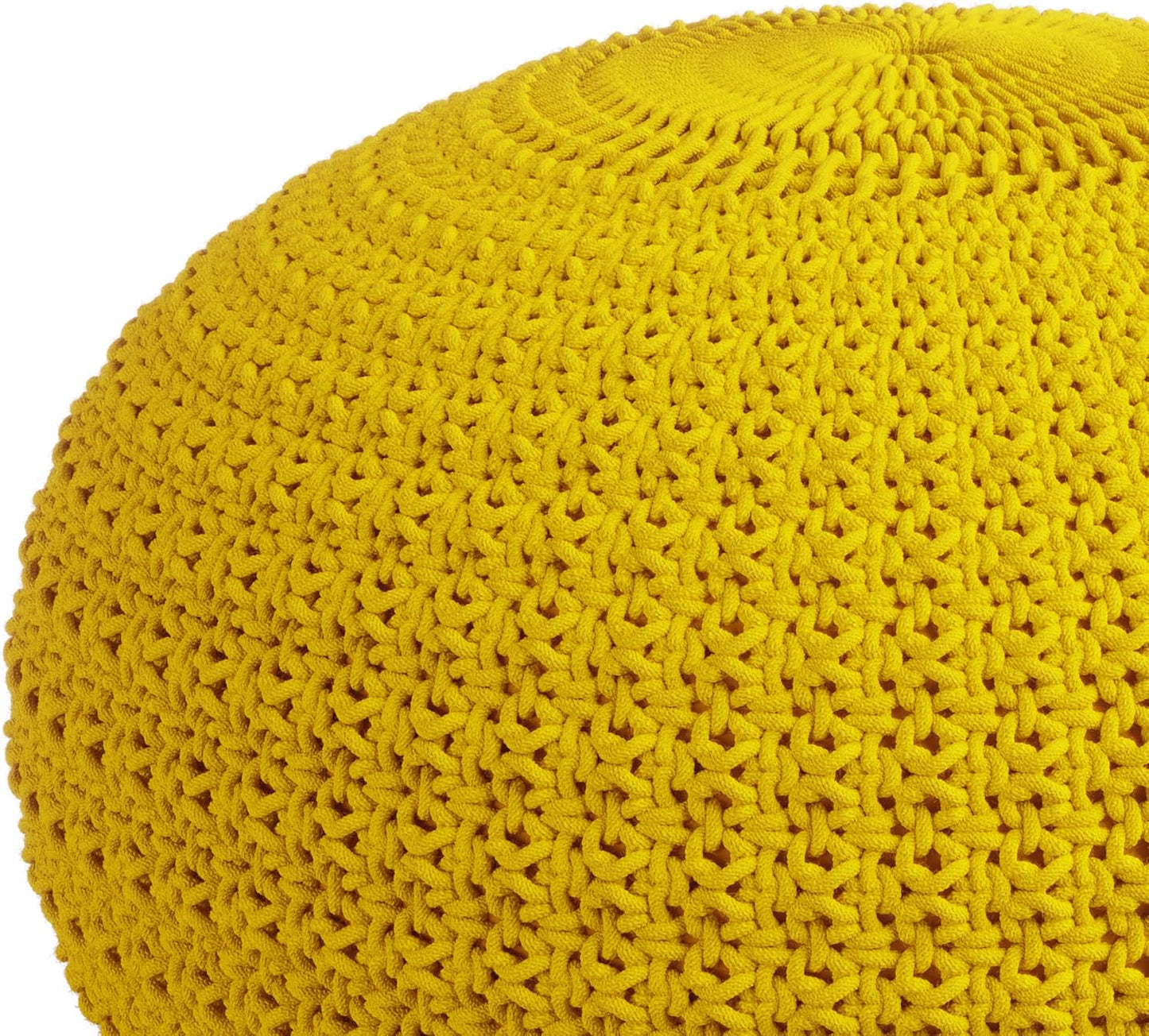 Sonata Boho Round Knitted Outdoor/ Indoor Pouf in Yellow Recycled PET Polyester FFW-841