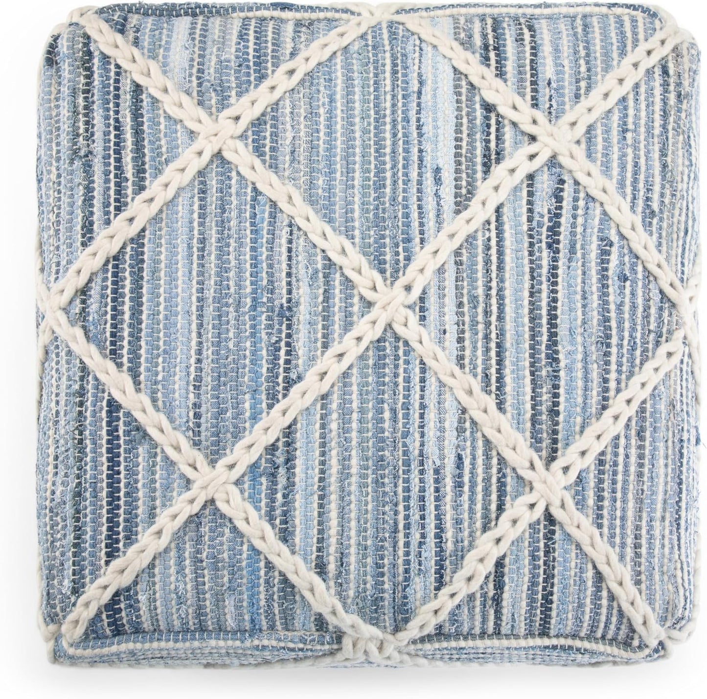 Cowan Boho Square Pouf in Blue, Natural Handloom Woven (2 avail) FFW-856