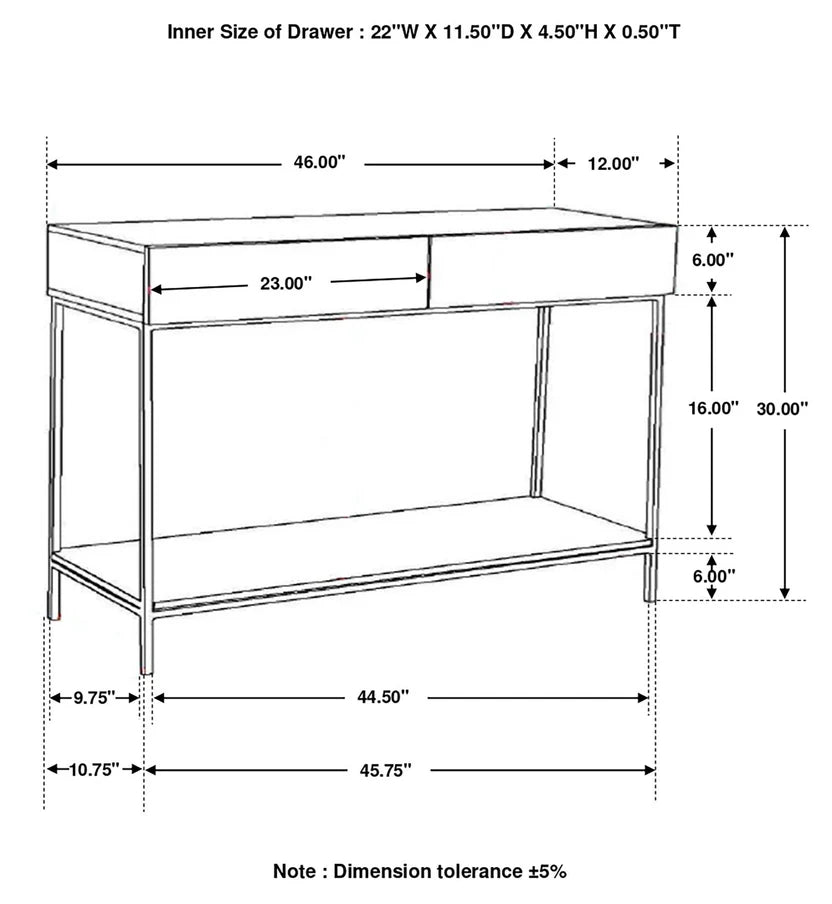 Rubeus 2-drawer White Washed Console Table w Metal Frame & Open Shelf FFE258-80