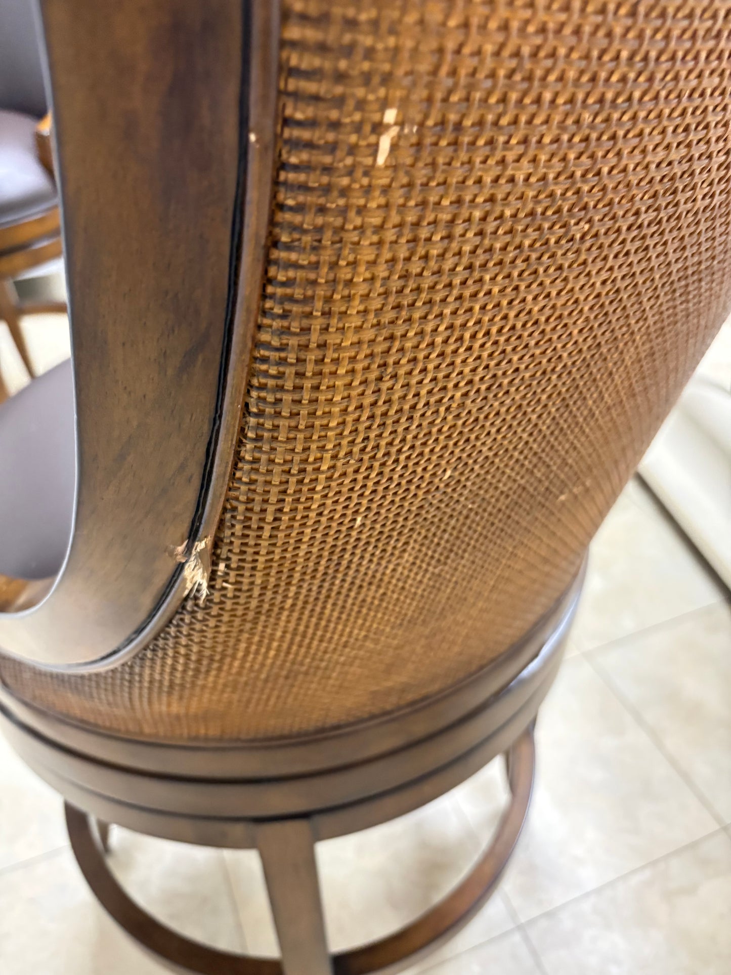 Pair (2) Woodbridge Furniture Redding Cane Back Swivel Bar & Counter Stools FFE-1212