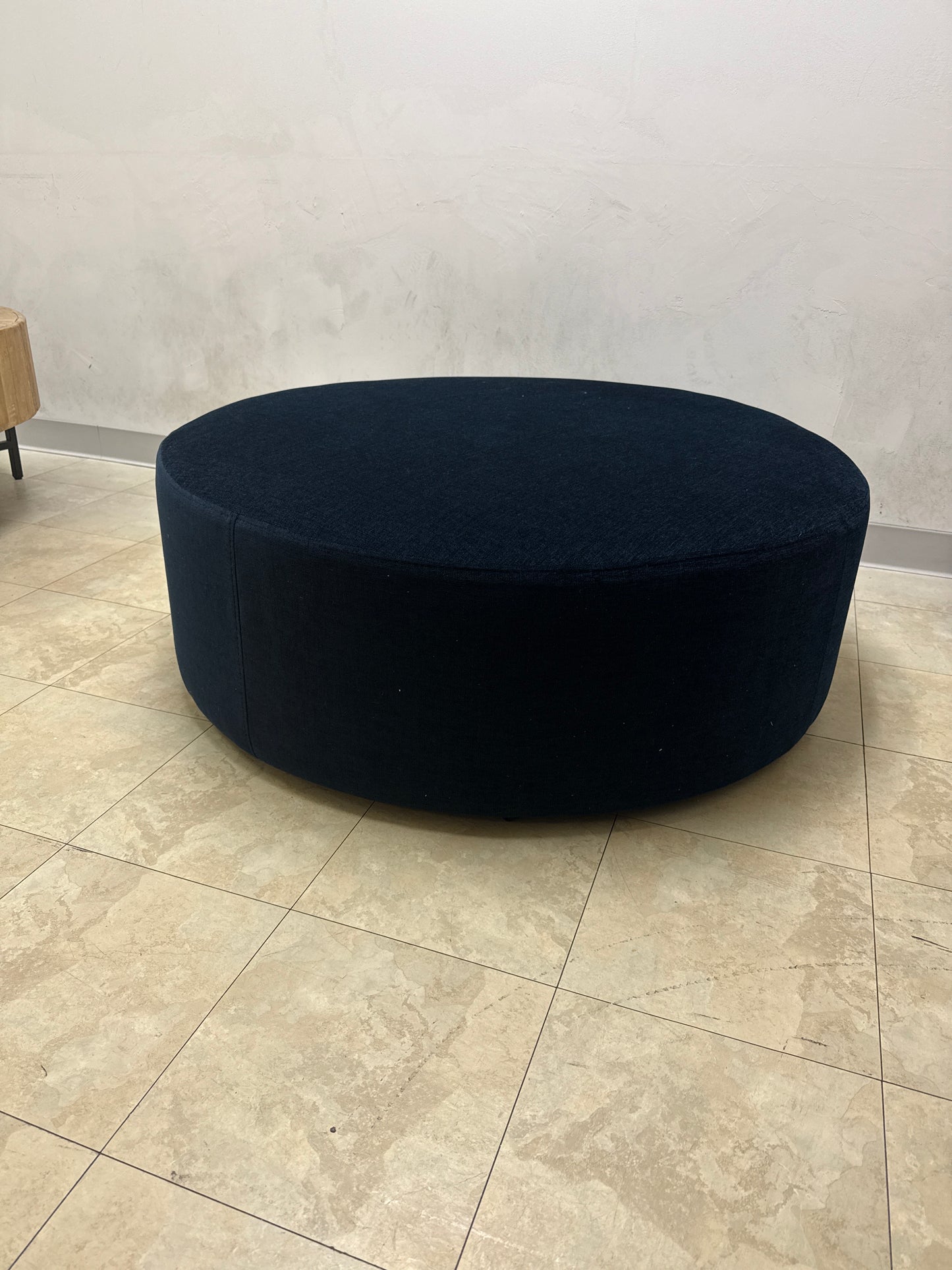 The Inside Havenly Pavement Luxe Linen Round Cocktail Black Ottoman FFE-818