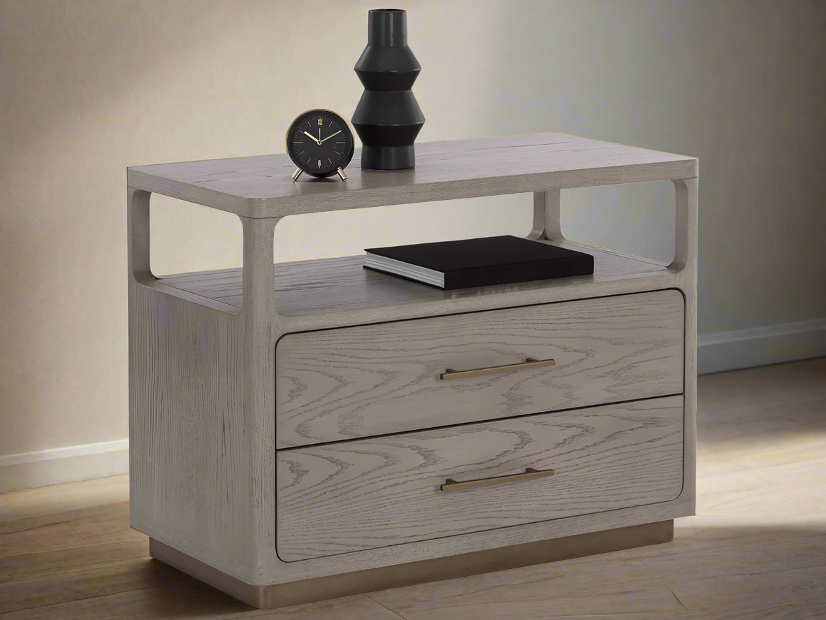 Pair of Sunpan Danette 2-Drawers Gray Oak Wood Nightstands FFE258-235