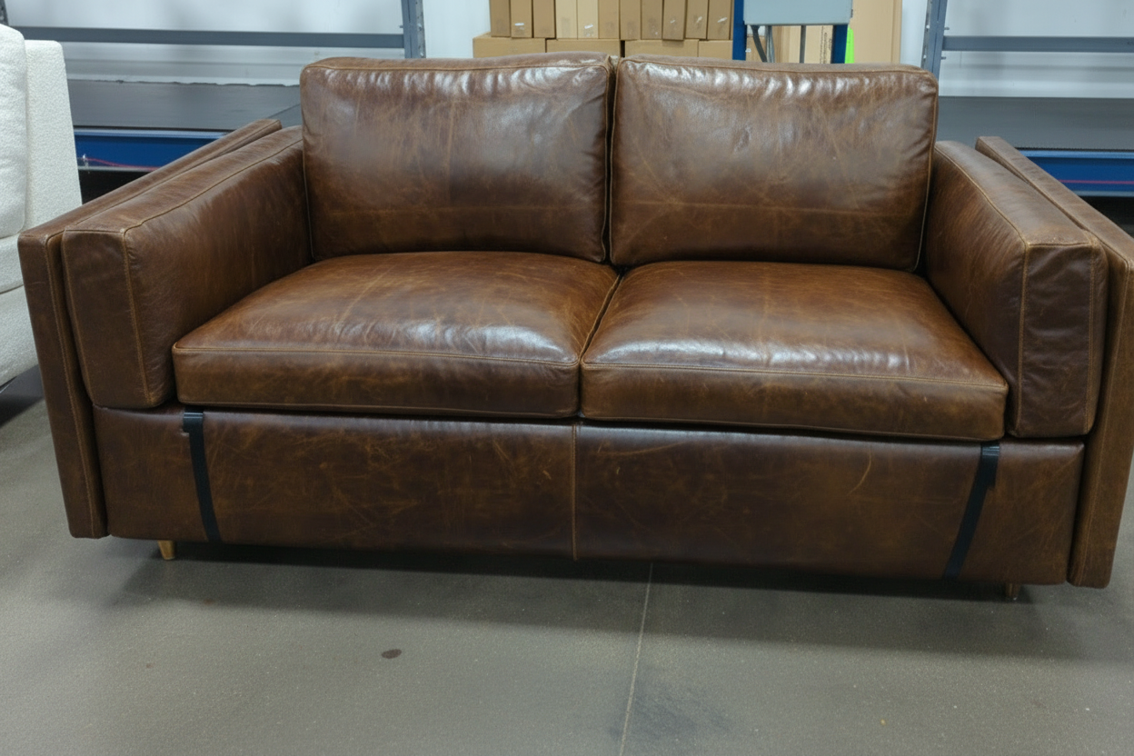 BenchMade Modern Skinny Fat Sofa Pull Out Full Bed Brown Leather FFE-1544