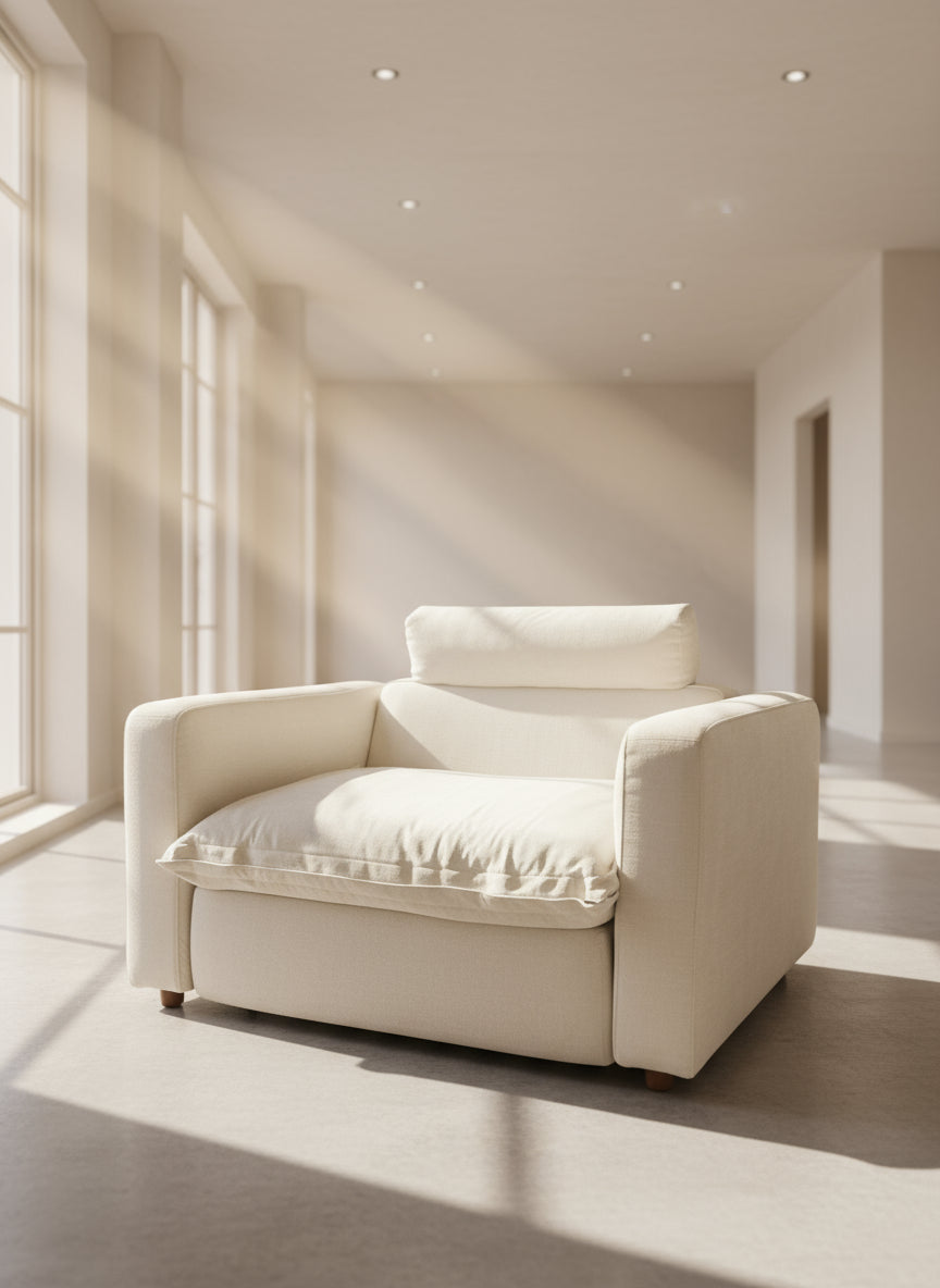 Homebody - Cushy Inc Coconut Linen Chair Loveseat w Recliner FFE-1023