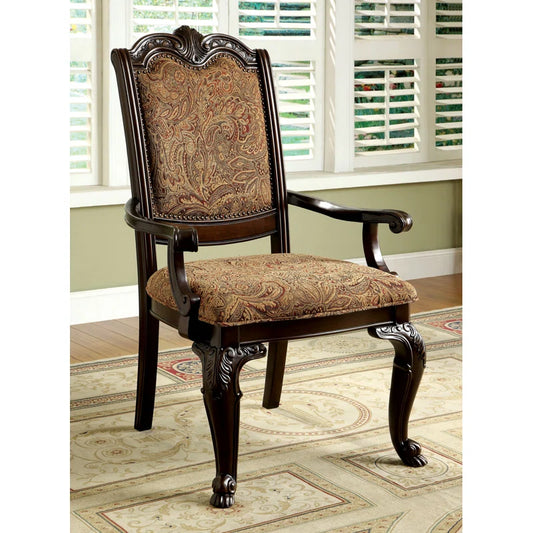 Pair (2) Amalah Arm Chair Upholstered w Brown Cherry Wood Frame FFE-747