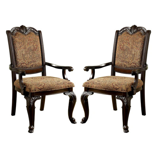 Pair (2) Amalah Arm Chair Upholstered w Brown Cherry Wood Frame FFE-747