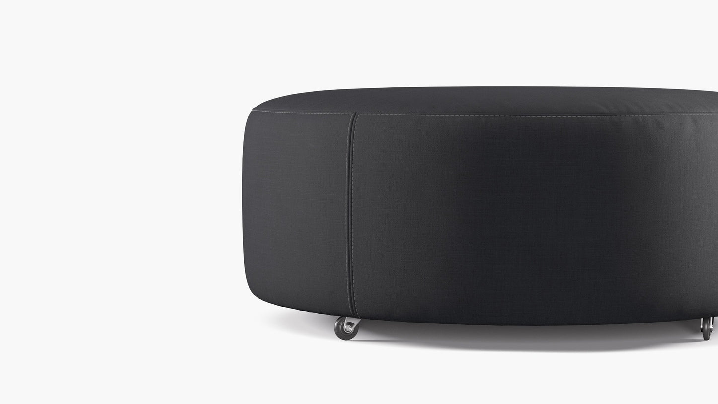 The Inside Havenly Pavement Luxe Linen Round Cocktail Black Ottoman FFE-818