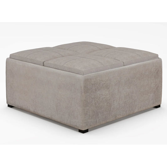 Avalon Square Storage Ottoman in Distressed Grey Taupe Vegan Leather FFW258-694