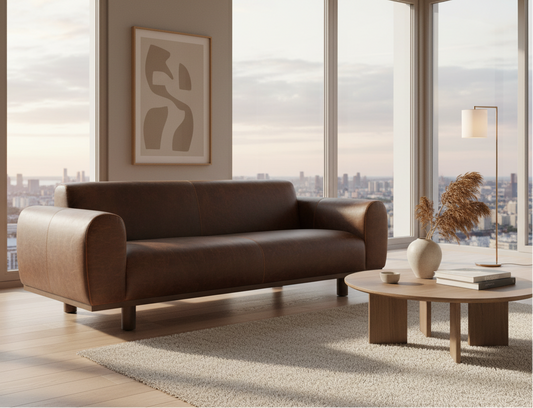 Poly & Bark Brescia Sofa - Chocolate Brown Italian Leather Couch FFE-1302