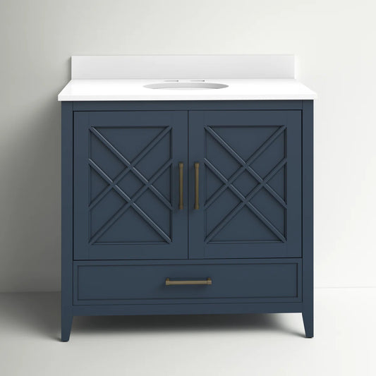 Brecken 36'' Single Franklin Blue Bathroom Vanity w Stone Top FFE-1223