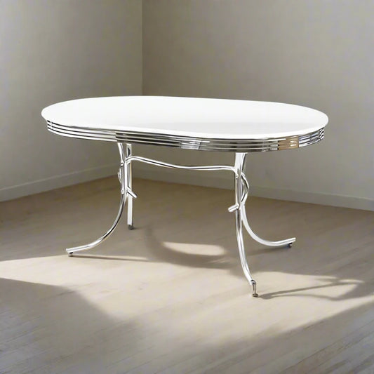 Retro Oval Dining Table Glossy White and Chrome FFE258-40