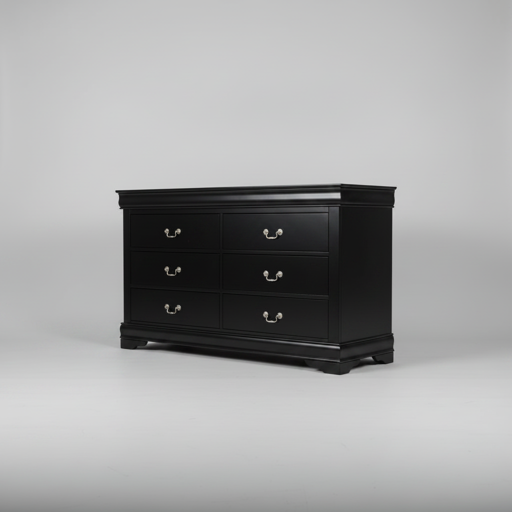 6 Drawer Black Dresser Gold Hardware FFE-1424