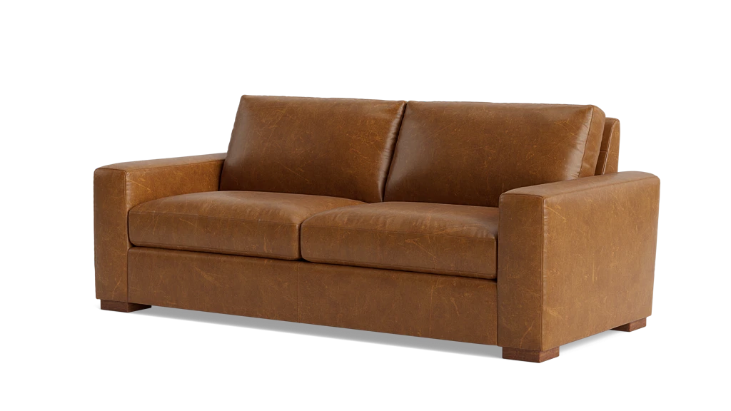 BenchMade Modern 80" Skinny Fat Caramel Brown Leather Sofa Couch FFE-1390