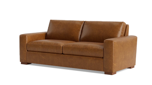 BenchMade Modern 80" Skinny Fat Caramel Brown Leather Sofa Couch (2 Avail) FFE-1390