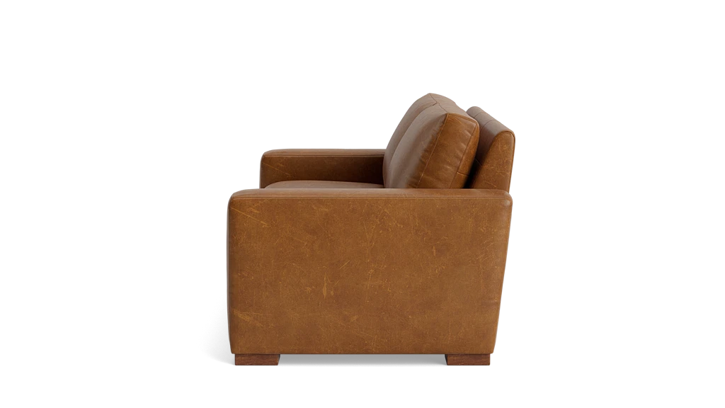 BenchMade Modern 80" Skinny Fat Caramel Brown Leather Sofa Couch FFE-1390