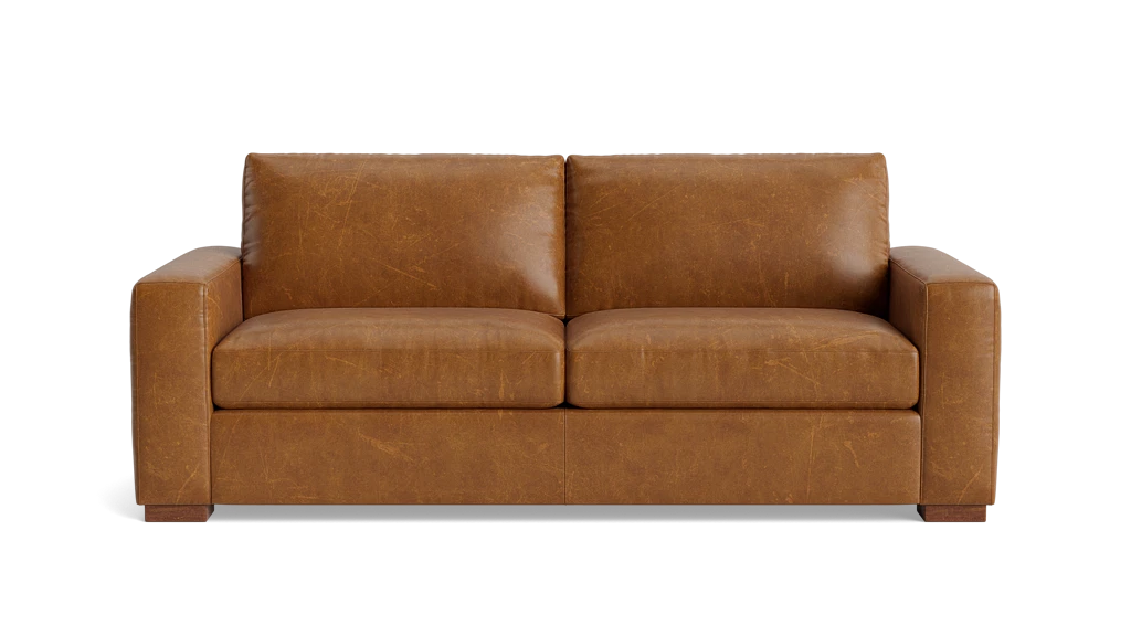 BenchMade Modern 80" Skinny Fat Caramel Brown Leather Sofa Couch FFE-1390