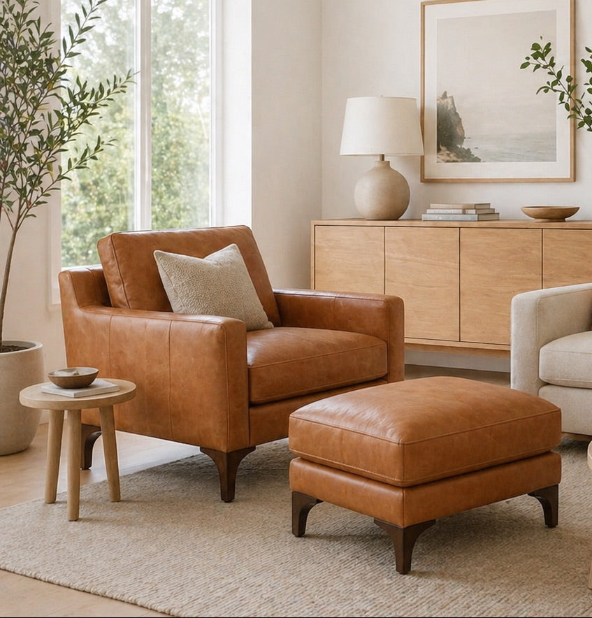 Poly and Bark Sorrento Chair + Ottoman - Cognac Tan FFW-1412