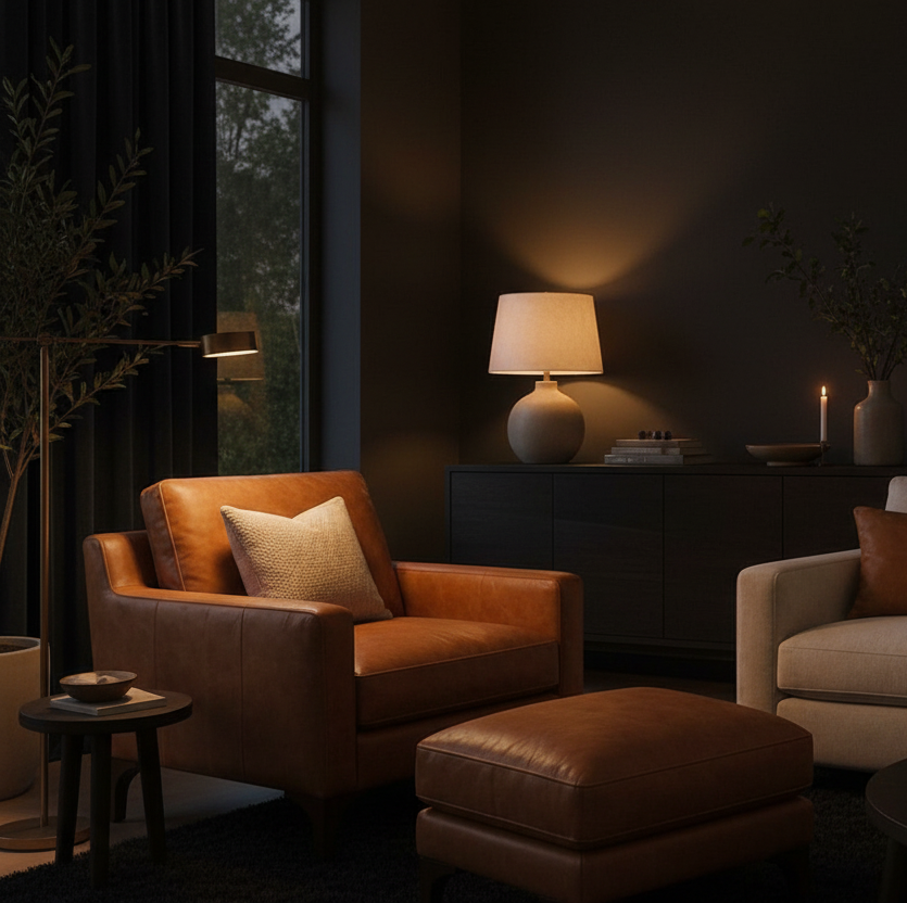 Poly and Bark Sorrento Chair + Ottoman - Cognac Tan FFW-1412