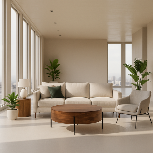 Rayburn SOLID MANGO 38" Urban Drum Coffee Table in Walnut Brown FFW-1011