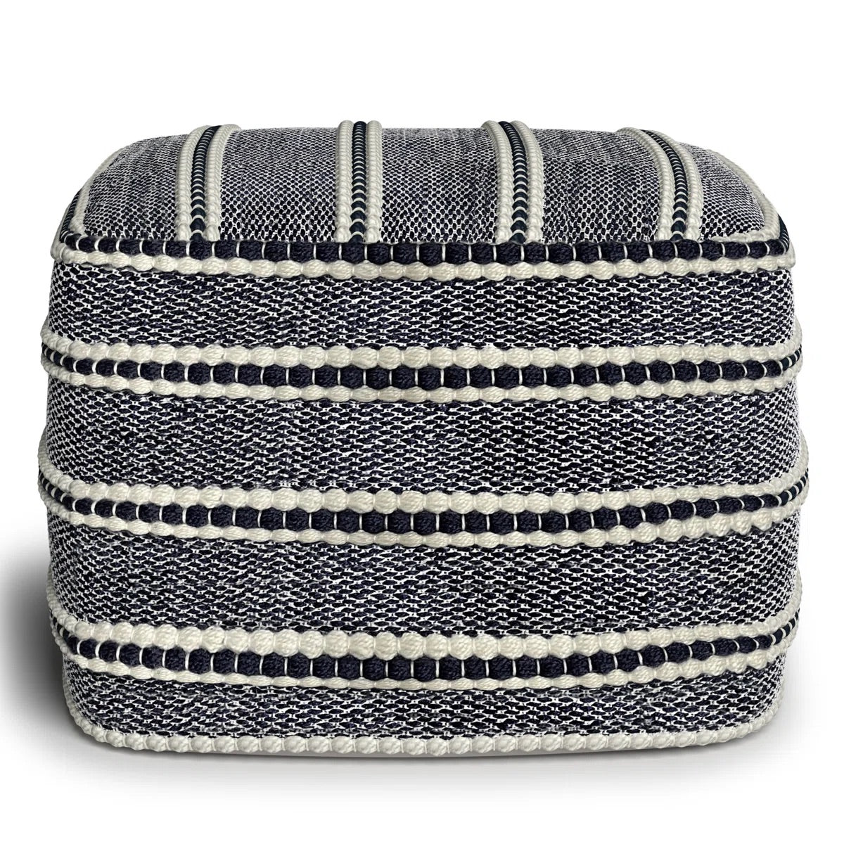 Corrie Boho Woven Pouf in Navy and White Recycled PET Polyester FFW-855