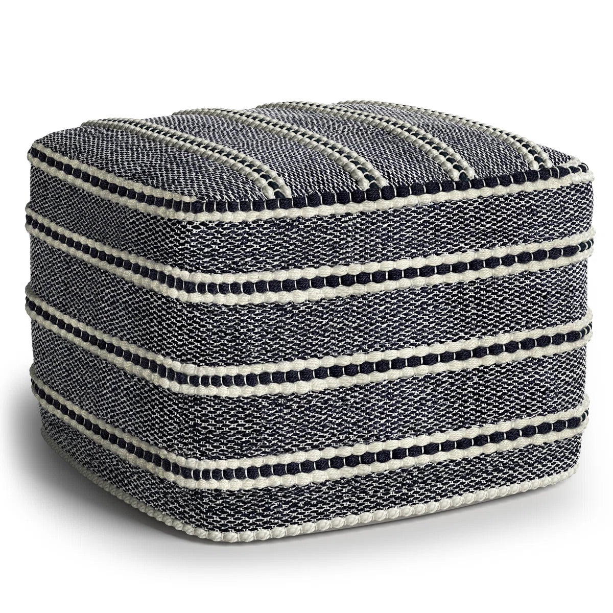 Corrie Boho Woven Pouf in Navy and White Recycled PET Polyester FFW-855