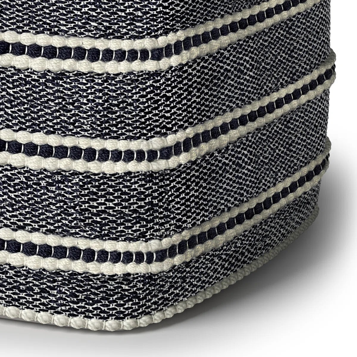 Corrie Boho Woven Pouf in Navy and White Recycled PET Polyester FFW-855
