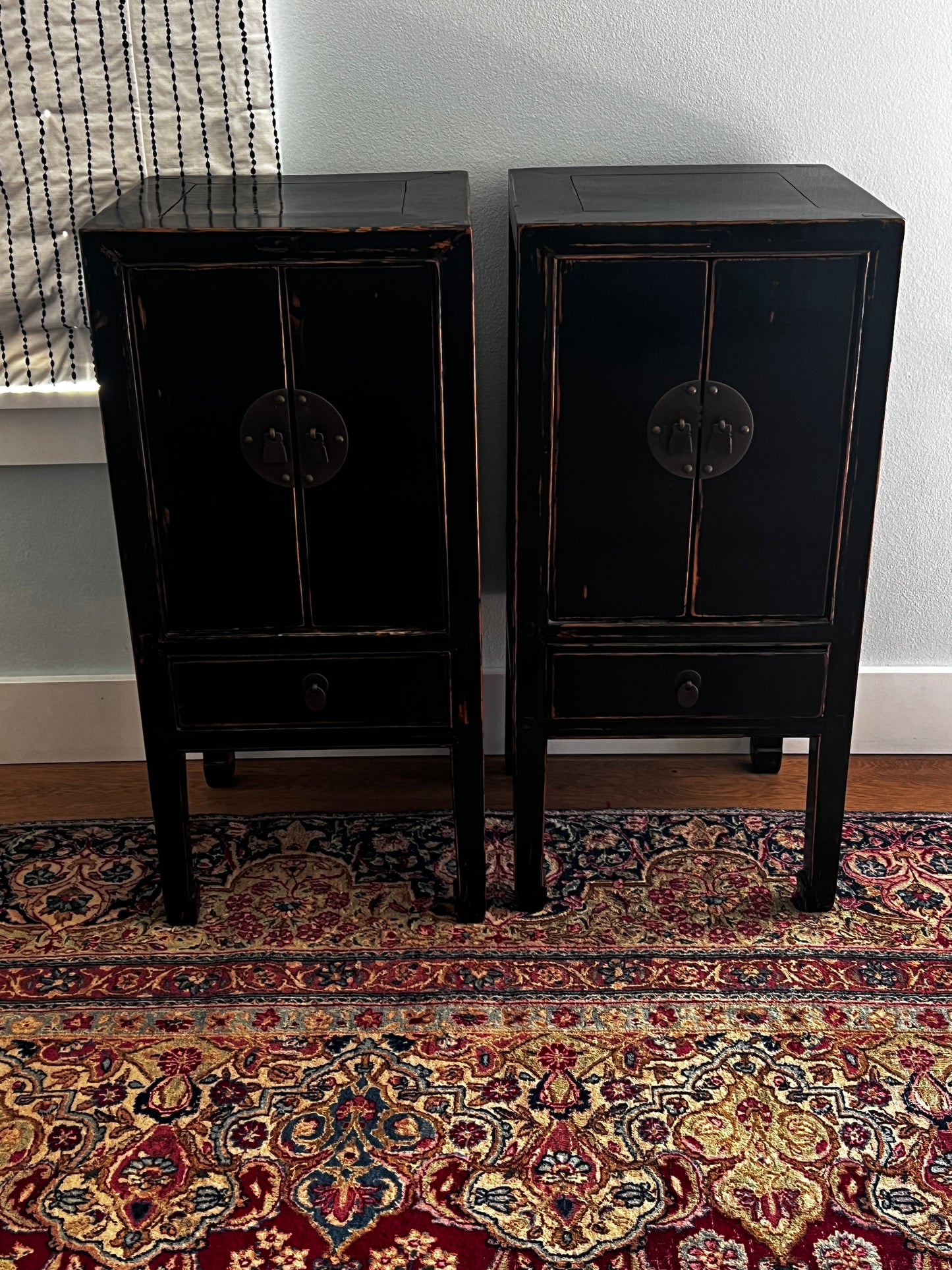 Pair of Black Lacquer Chinese Wedding Armoire Cabinets JB240-17