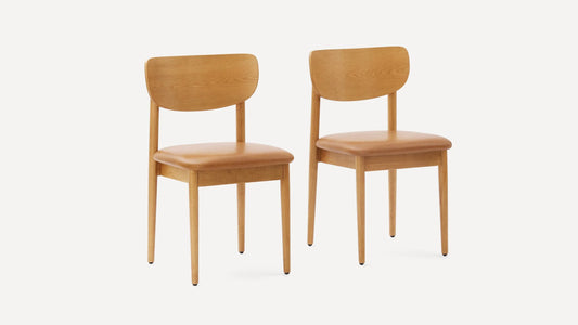 Pair (2) Burrow Haiku Camel Leather/Oak Dining Chairs FFE-1320
