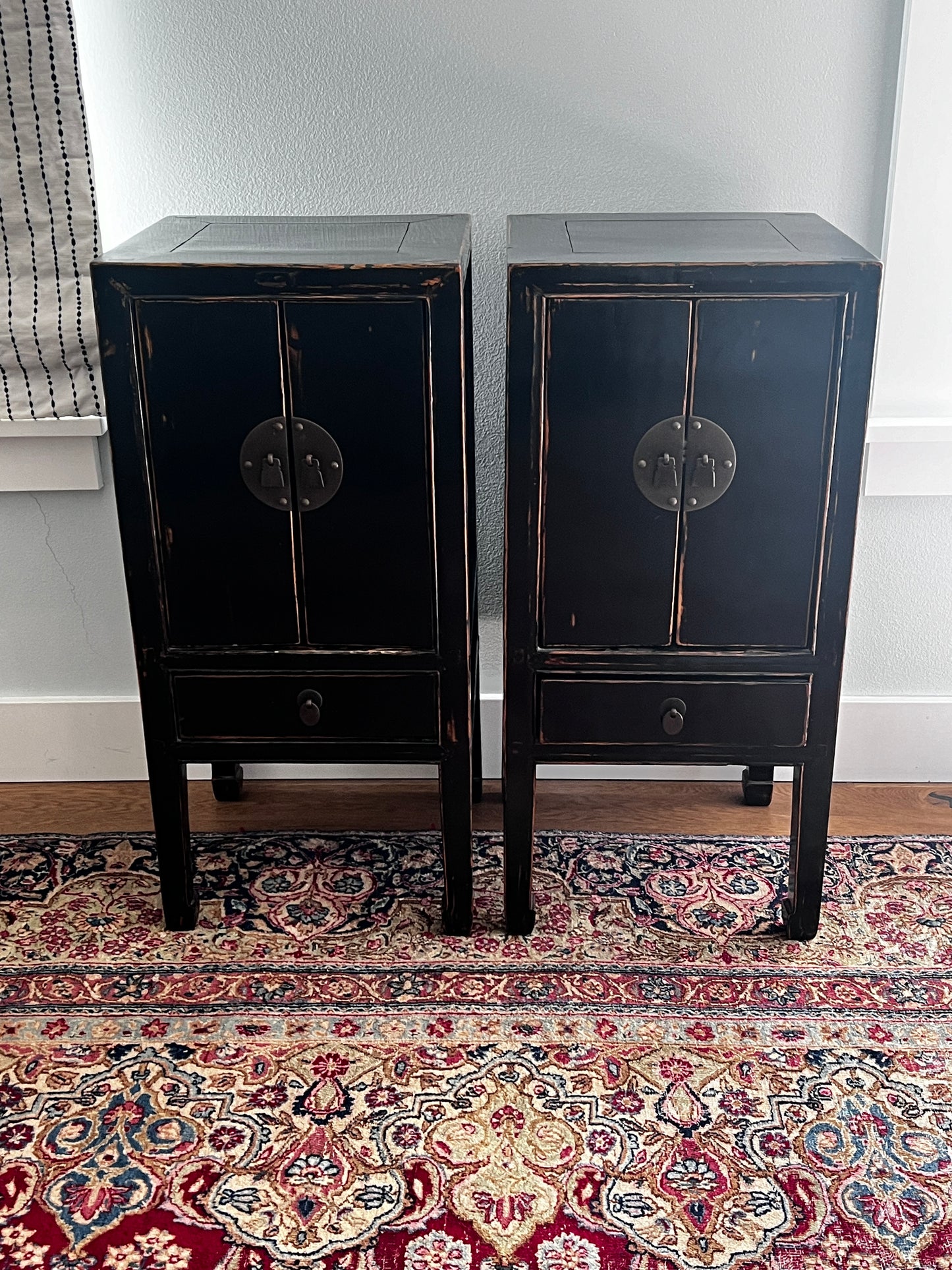 Pair of Black Lacquer Chinese Wedding Armoire Cabinets JB240-17