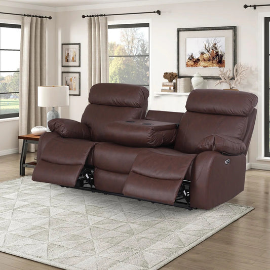 Edder Power Leather Reclining Sofa W Cup Holders Flipped Backrest USB Ports FFE-1234