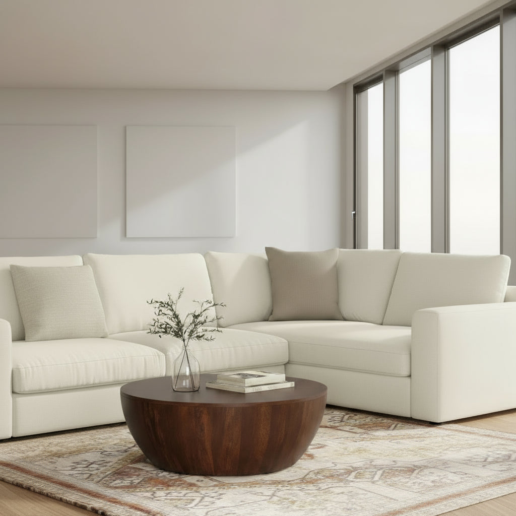 Elmbrook Mango Wood 34" Modern Industrial Drum Coffee Table  FFW-1009