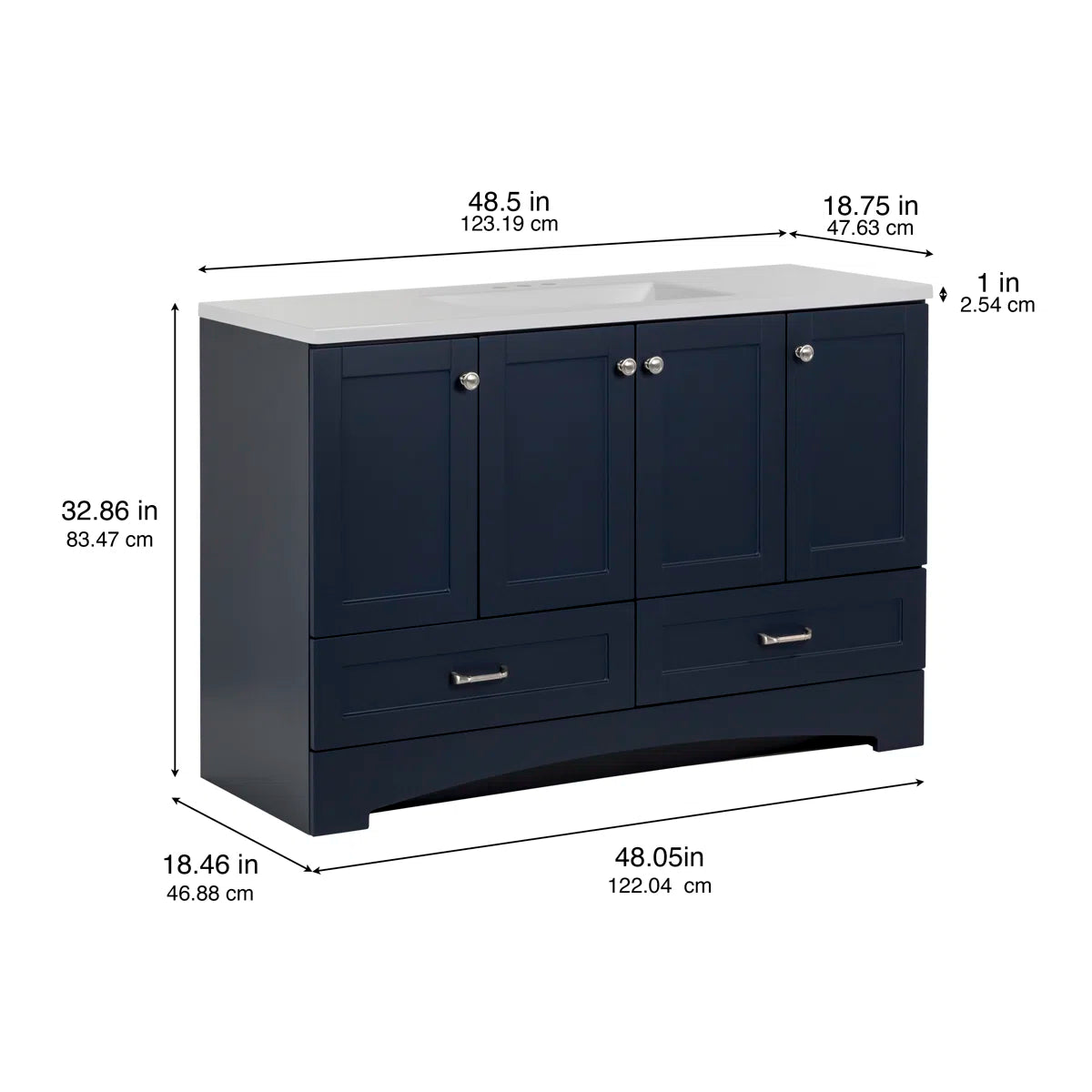 Emlyn 48" Single Bathroom Vanity w 3 Cabinets2 Drawers Cultured Marble Vanity Top FFE-1258