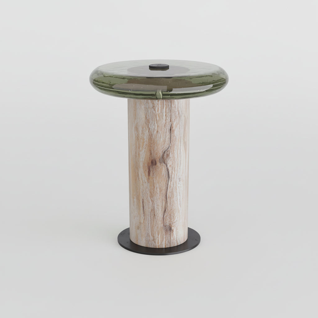 AH Glass Top Wood Column Base Buckley Accent Table FFW-1337