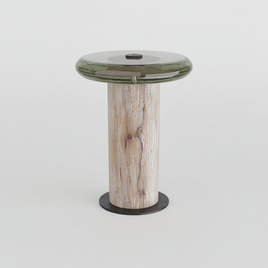 Arteriors Home Glass Top Wood Column Base Buckley Accent Table FFW-1337