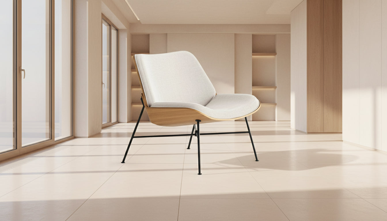 Burrow The Vesper Wood & Fabric Lounge Chair in Papyrus FFE-1100