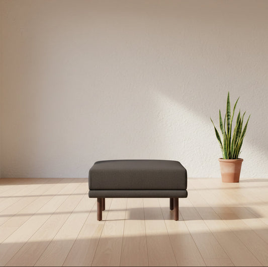 Burrow Grey Performance Flatweave Walnut Wood Range Ottoman FFW-1448