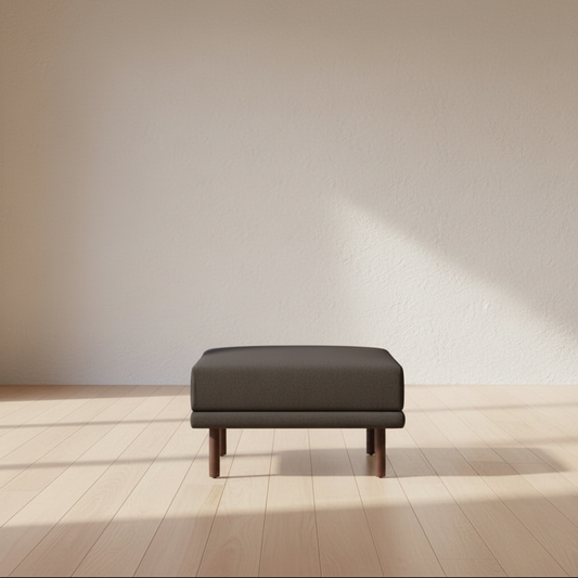 Burrow Grey Performance Flatweave Walnut Wood Range Ottoman FFW-1448