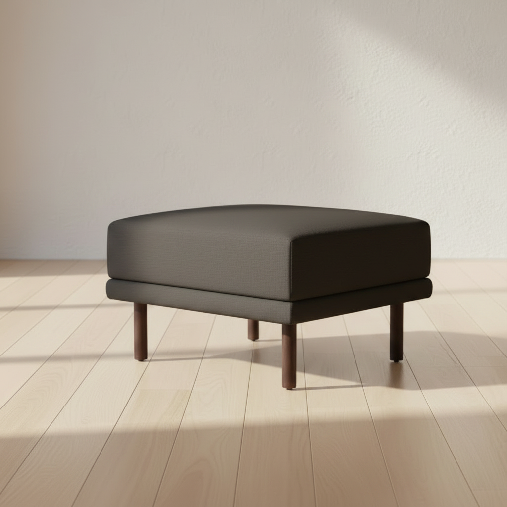 Burrow Grey Performance Flatweave Walnut Wood Range Ottoman FFW-1448
