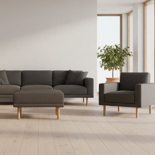 Burrow Range Plus Ottoman Performance Chenille Heather Charcoal Walnut FFW-1135